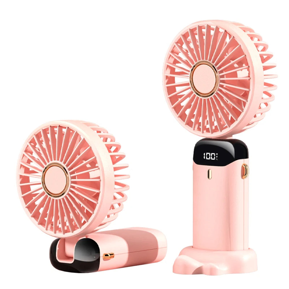 Techsuit - Handheld Fan (N15) - Foldable Design, Digital Display, Ultra Silent, 1800mAh - Pink