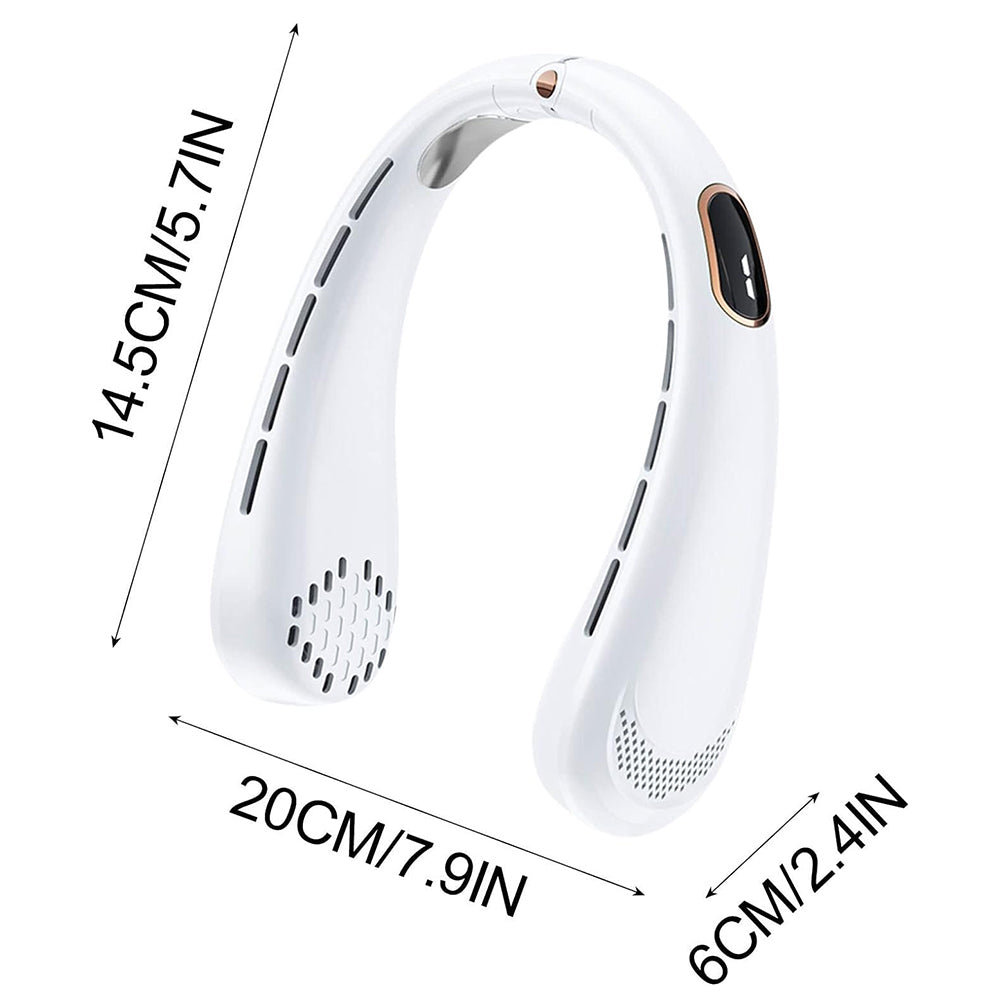 Techsuit - Neck Fan (H6) - Portable, USB, Rechargeable, Adjustable, Digital Display, 1200mAh - White