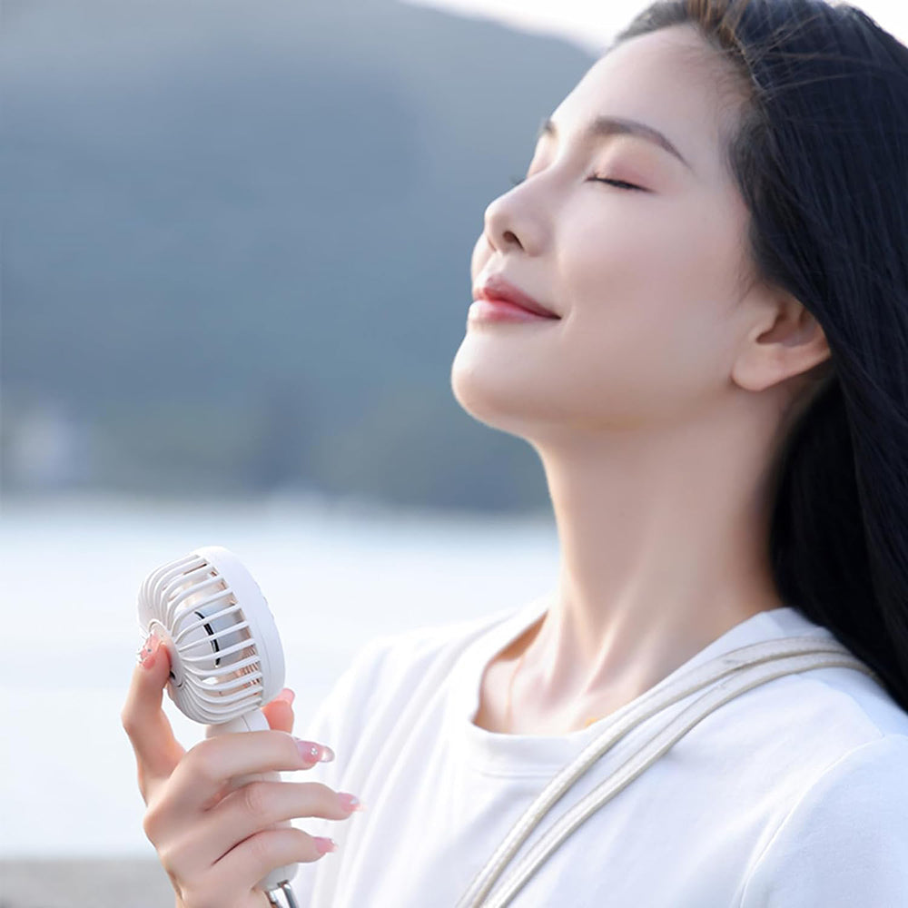 Techsuit - Handheld Fan (A217) - USB Rechargeable, Three Speeds, 1200mAh - Light Beige