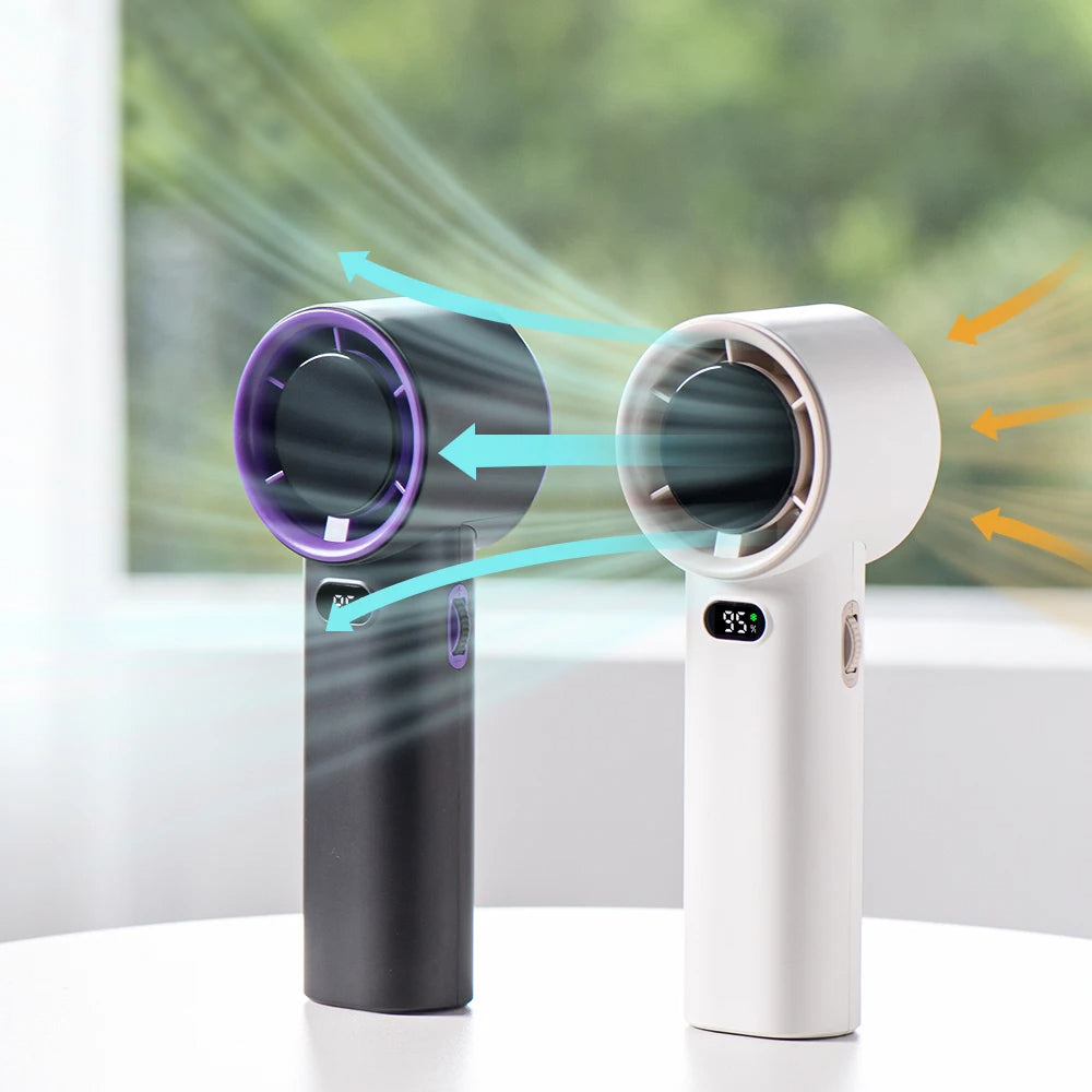 Techsuit - Premium Handheld Fan (K38) - Portable, Adjustable, Rechargeable, Digital Display, 4000mAh - White