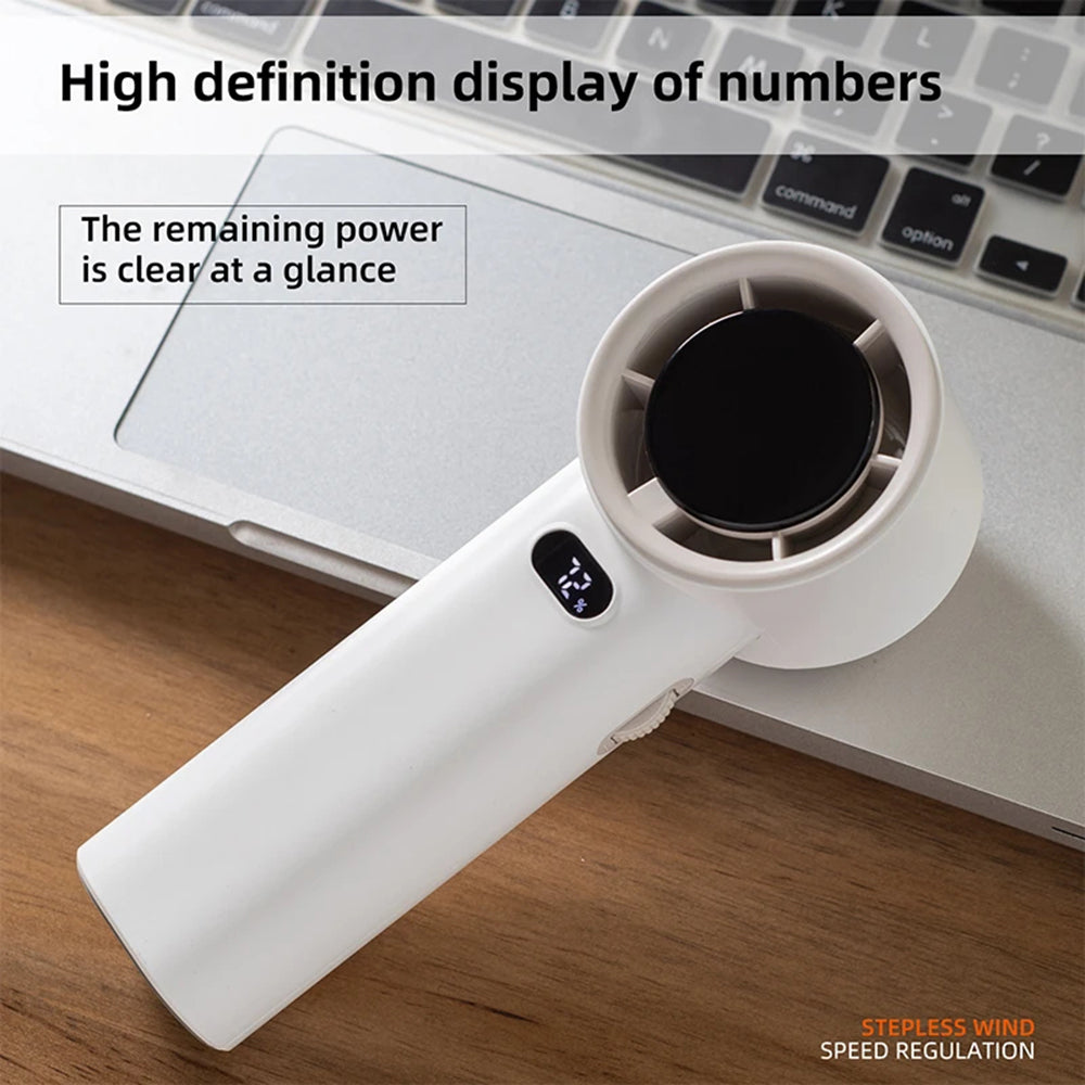 Techsuit - Premium Handheld Fan (K38) - Portable, Adjustable, Rechargeable, Digital Display, 4000mAh - White
