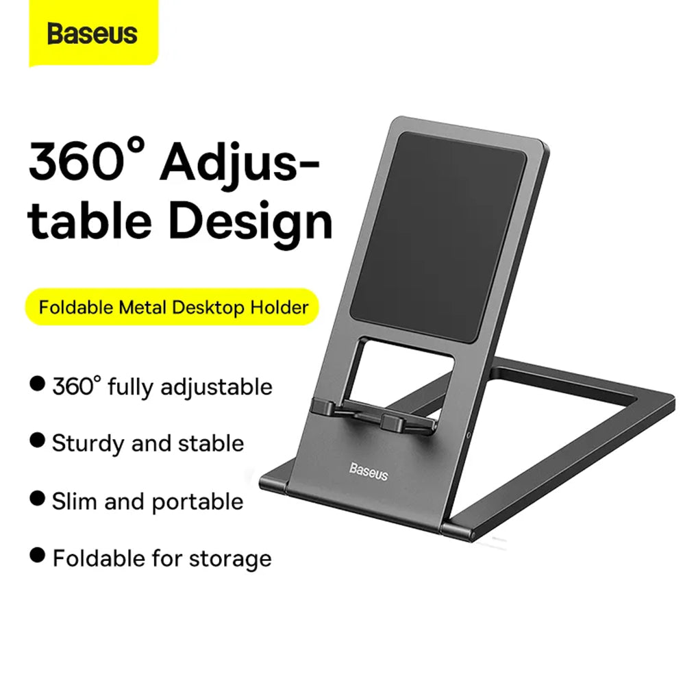 Baseus - Desk Holder Foldable (LUKP000013) - for Phone/Tablet with Silicon Pad, Foldable, 360° Adjustable, Aluminium - Gray
