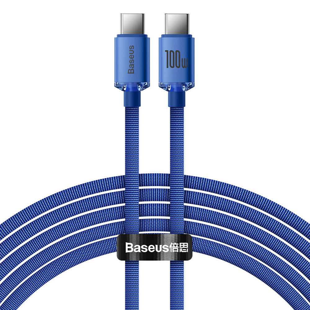 Baseus - Data Cable Crystal Shine (CAJY000703) - Type-C to Type-C, 100W, 2m, Super Fast Charging, Nylon Braided - Blue