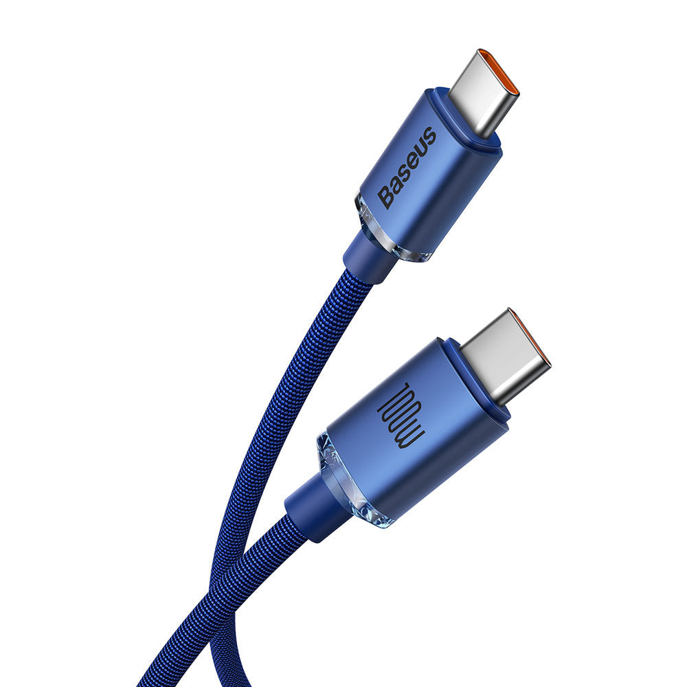 Baseus - Data Cable Crystal Shine (CAJY000703) - Type-C to Type-C, 100W, 2m, Super Fast Charging, Nylon Braided - Blue
