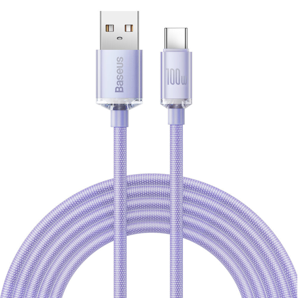Baseus - Data Cable Crystal Shine (CAJY000405) - USB to Type-C, 100W, 1.2m, Super Fast Charging, Nylon Braided - Purple