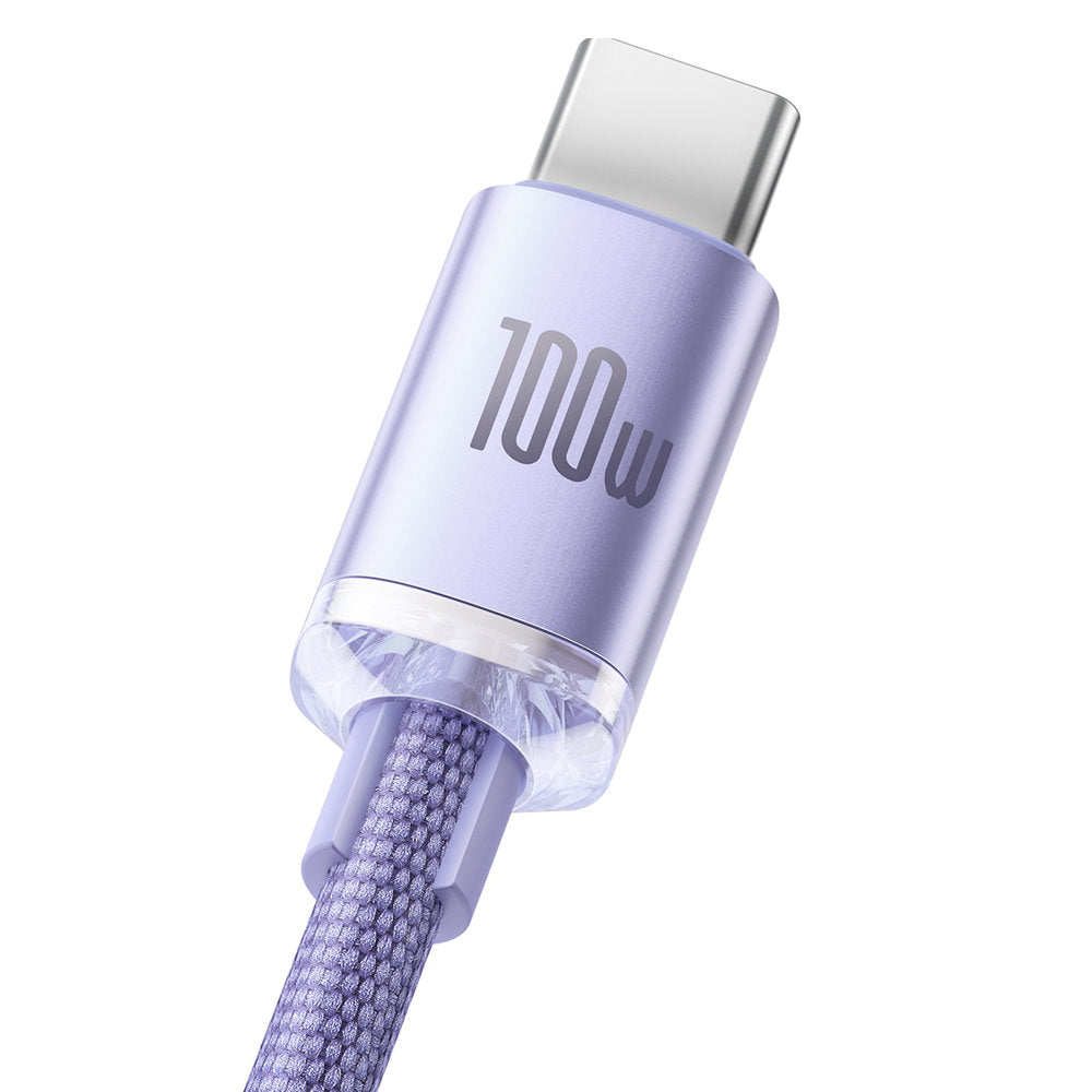 Baseus - Data Cable Crystal Shine (CAJY000405) - USB to Type-C, 100W, 1.2m, Super Fast Charging, Nylon Braided - Purple