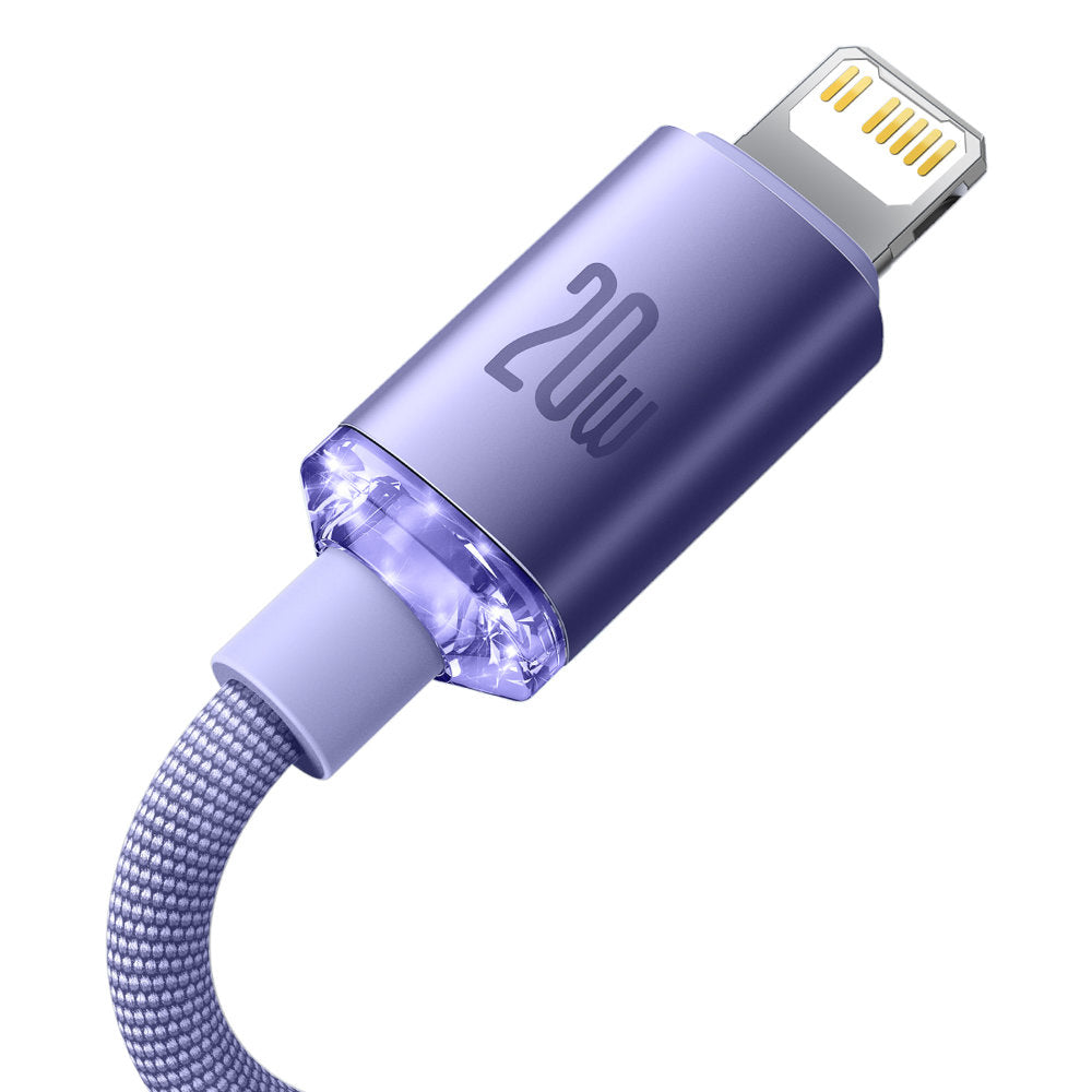 Baseus - Data Cable Crystal Shine (CAJY000305) - Type-C to Lightning, 20W, 2m, Nylon Braided - Purple