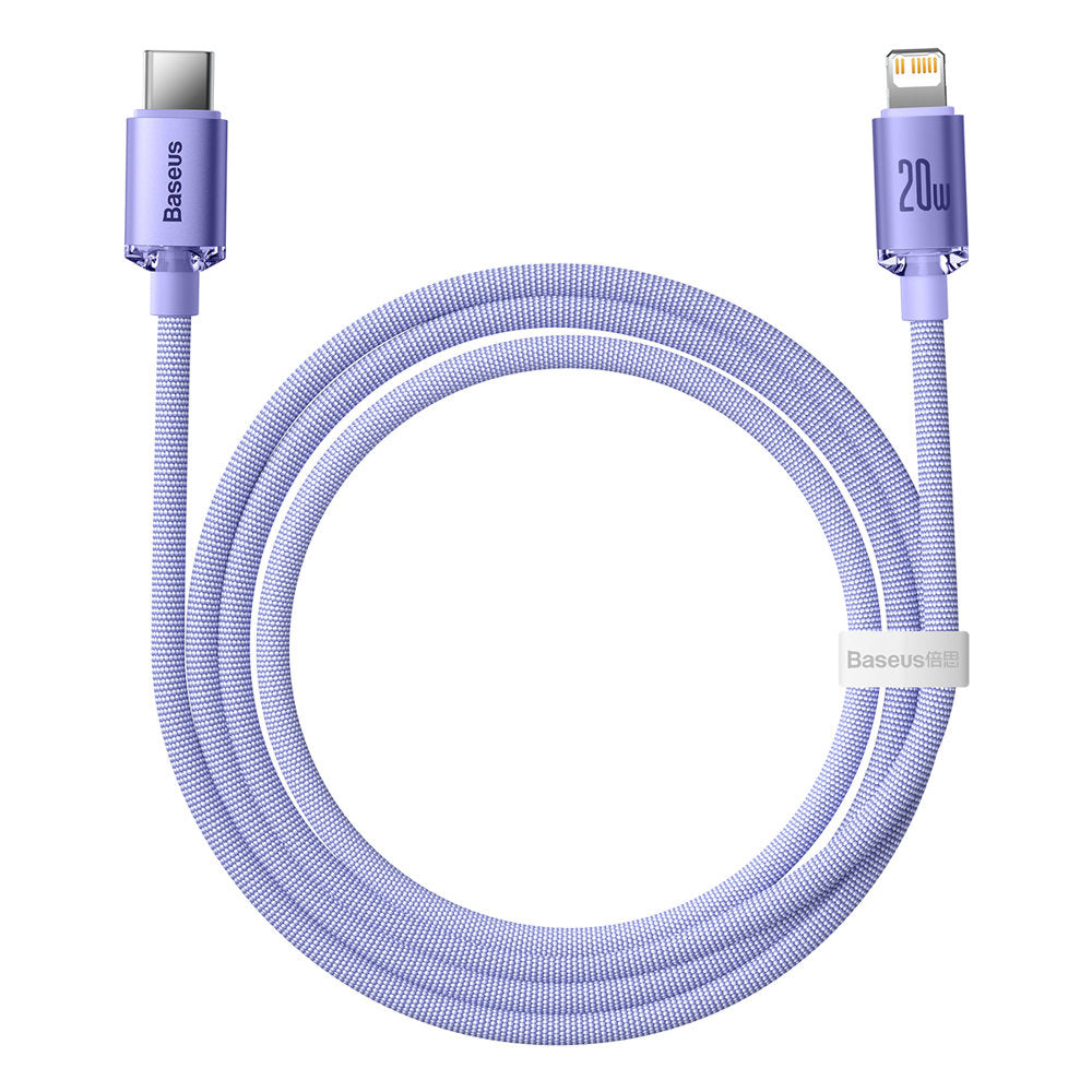 Baseus - Data Cable Crystal Shine (CAJY000305) - Type-C to Lightning, 20W, 2m, Nylon Braided - Purple