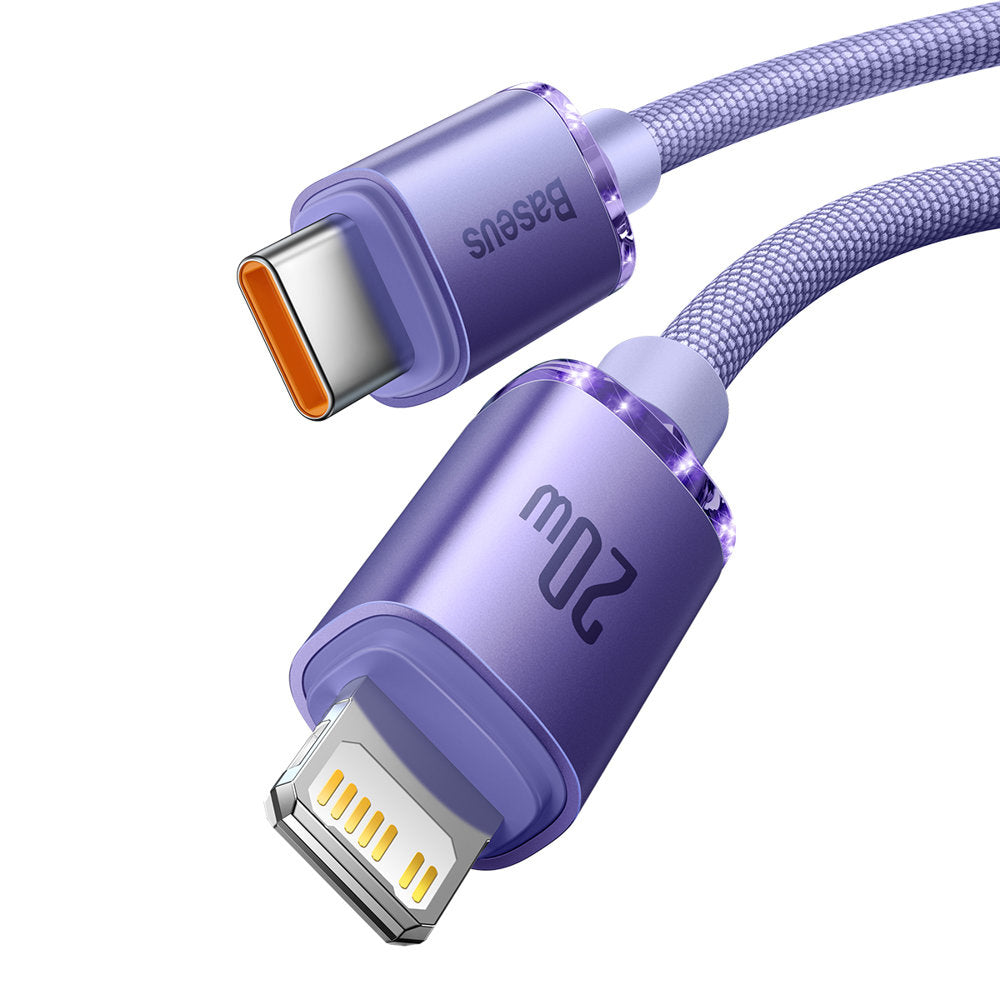 Baseus - Data Cable Crystal Shine (CAJY000205) - Type-C to Lightning, 20W, 1.2m, Nylon Braided - Purple