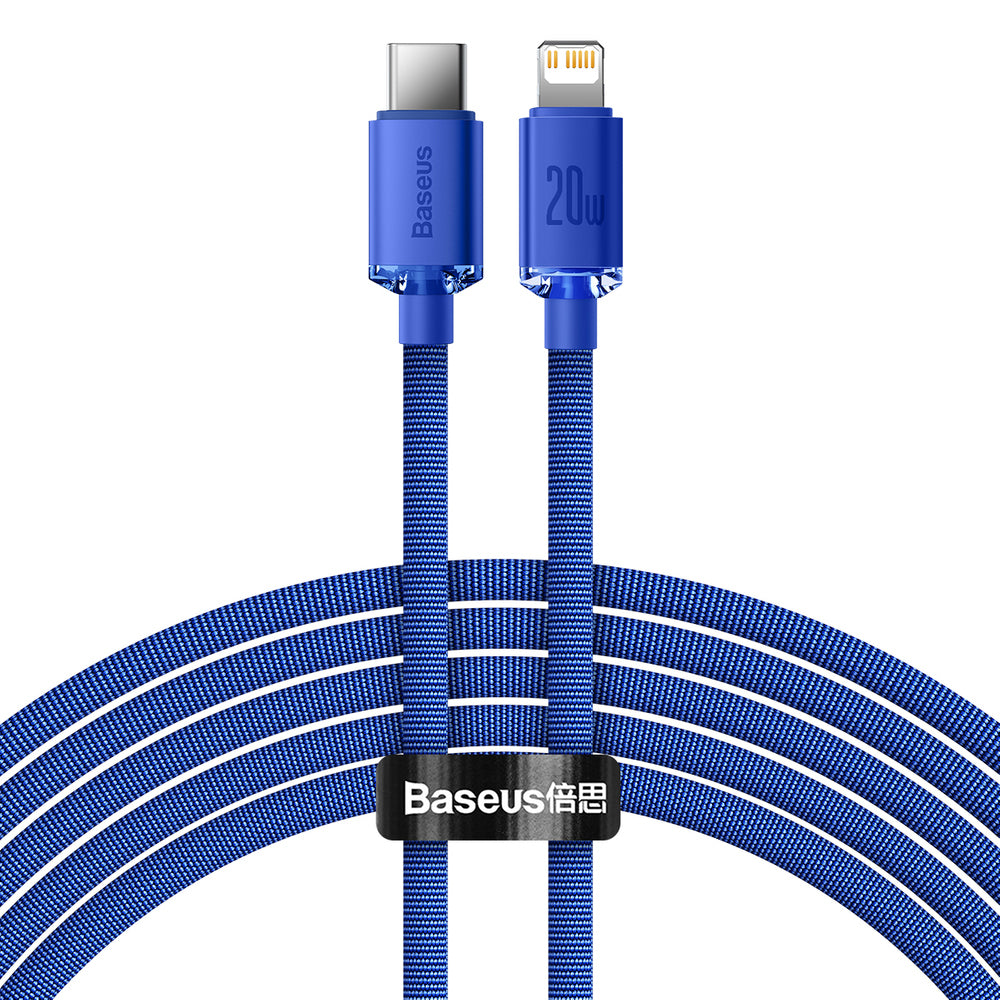 Baseus - Data Cable Crystal Shine (CAJY000203) - Type-C to Lightning, 20W, 1.2m, Nylon Braided - Blue