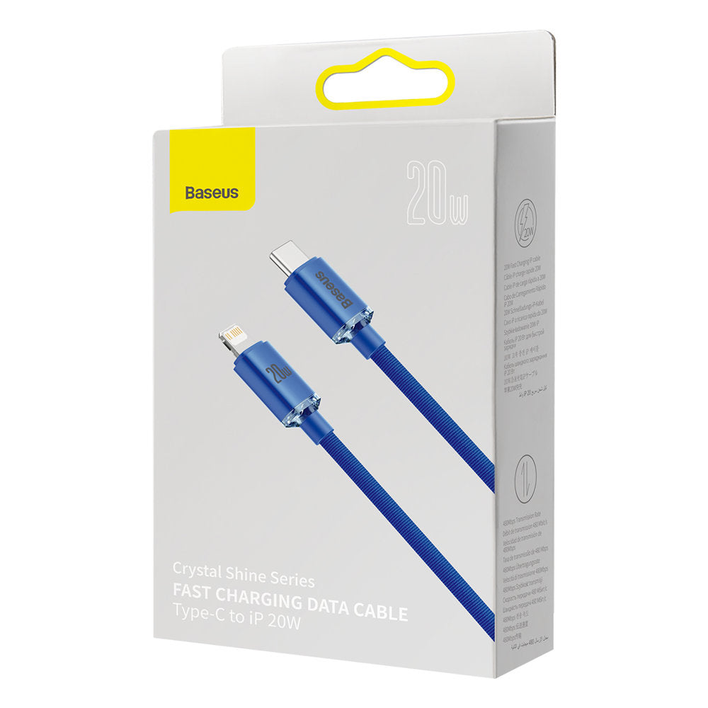 Baseus - Data Cable Crystal Shine (CAJY000203) - Type-C to Lightning, 20W, 1.2m, Nylon Braided - Blue