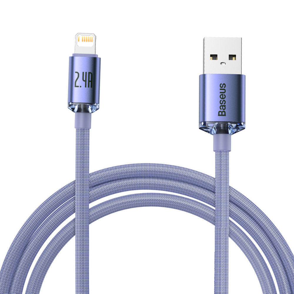 Baseus - Data Cable Crystal Shine (CAJY000105) - USB to Lightning, 2.4A, 2m, Nylon Braided - Purple