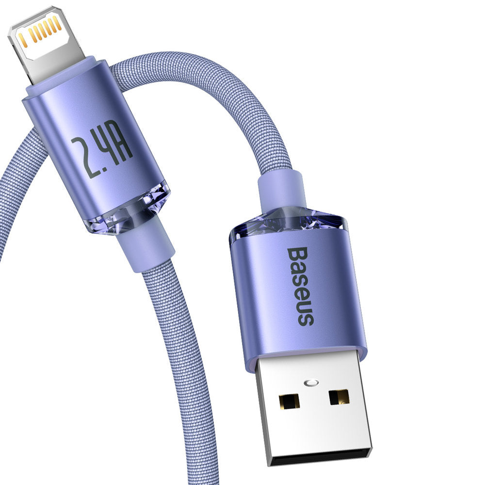 Baseus - Data Cable Crystal Shine (CAJY000105) - USB to Lightning, 2.4A, 2m, Nylon Braided - Purple