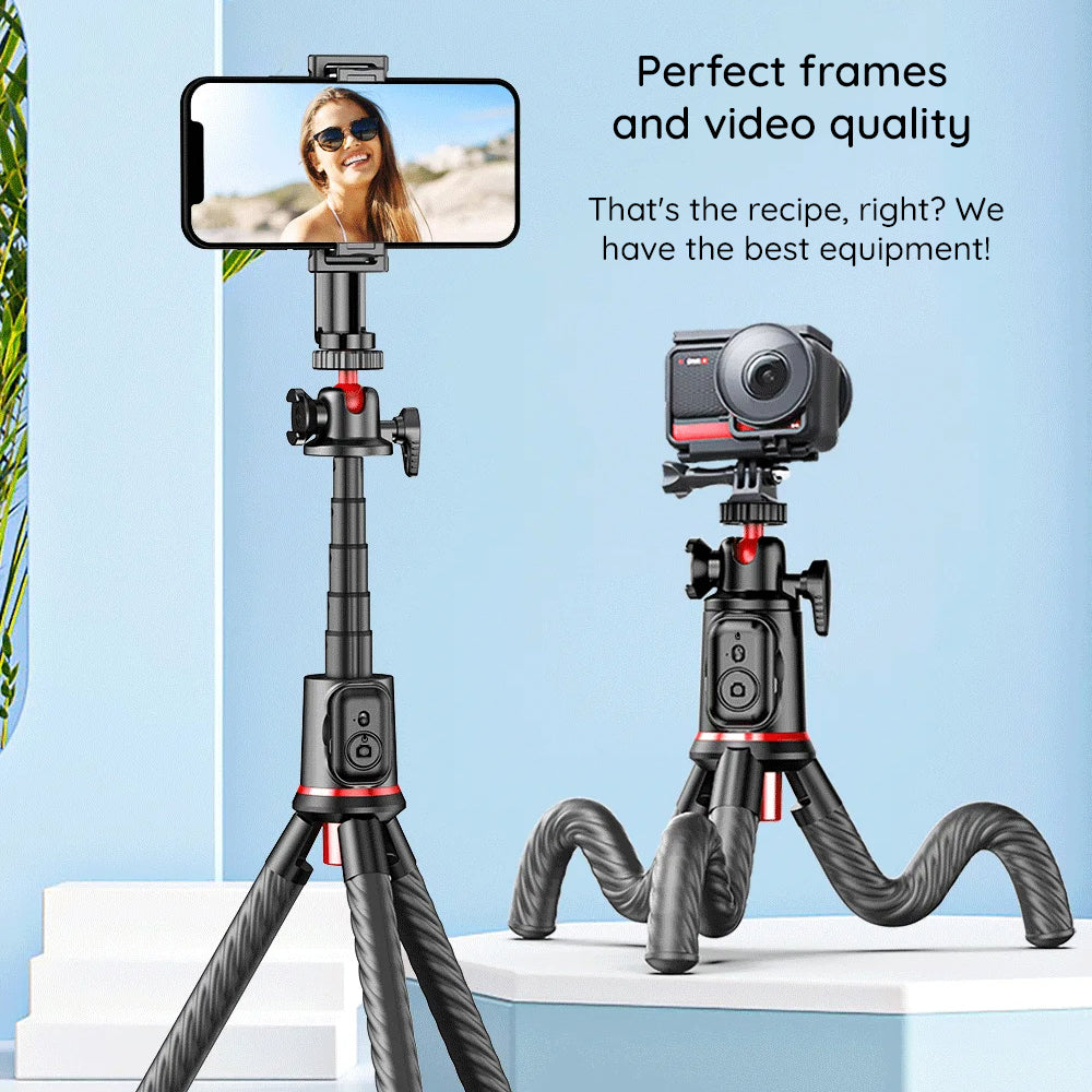 Techsuit - Selfie Stick (C03) - with Flexible Telescopic Pole Tripod, Remote Control, 360 Ball Head, 64cm - Black