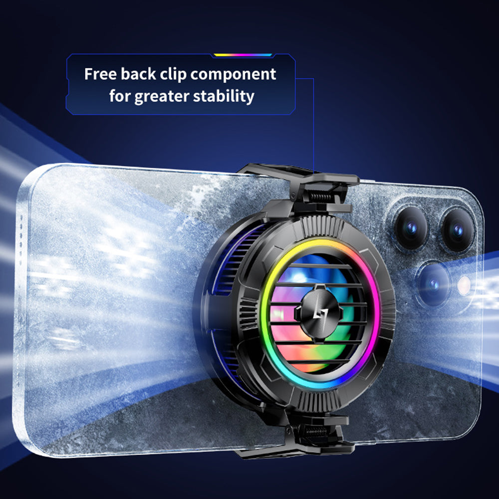 Techsuit - Phone Cooler (P66) - Magnetic, with RGB Lights, Detachable Clip, for iOS and Android - Black