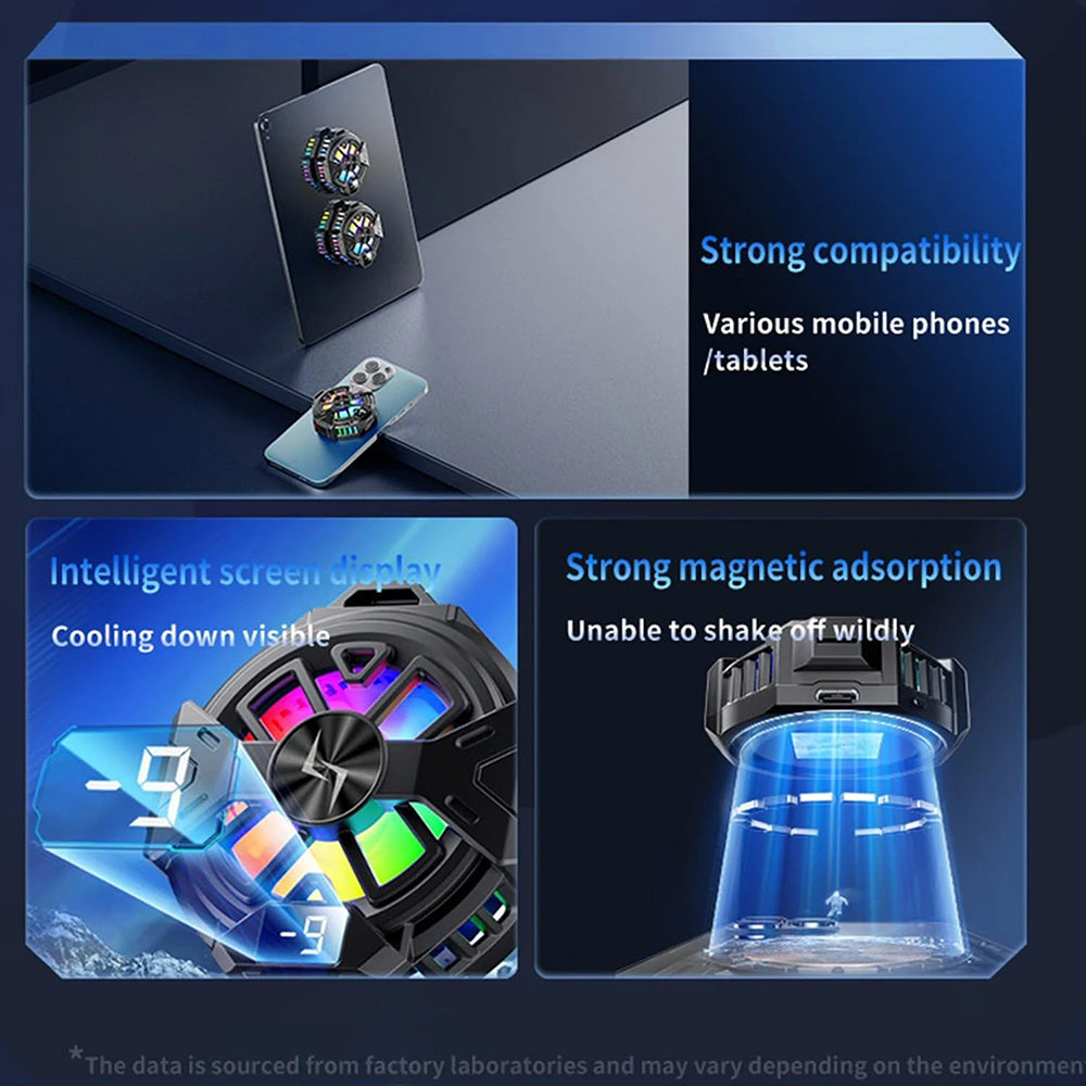Techsuit - Phone Cooler (P60) - Magnetic, RGB Lights, Temperature Display, Low Noise, Two Speeds, for iOS and Android - Black