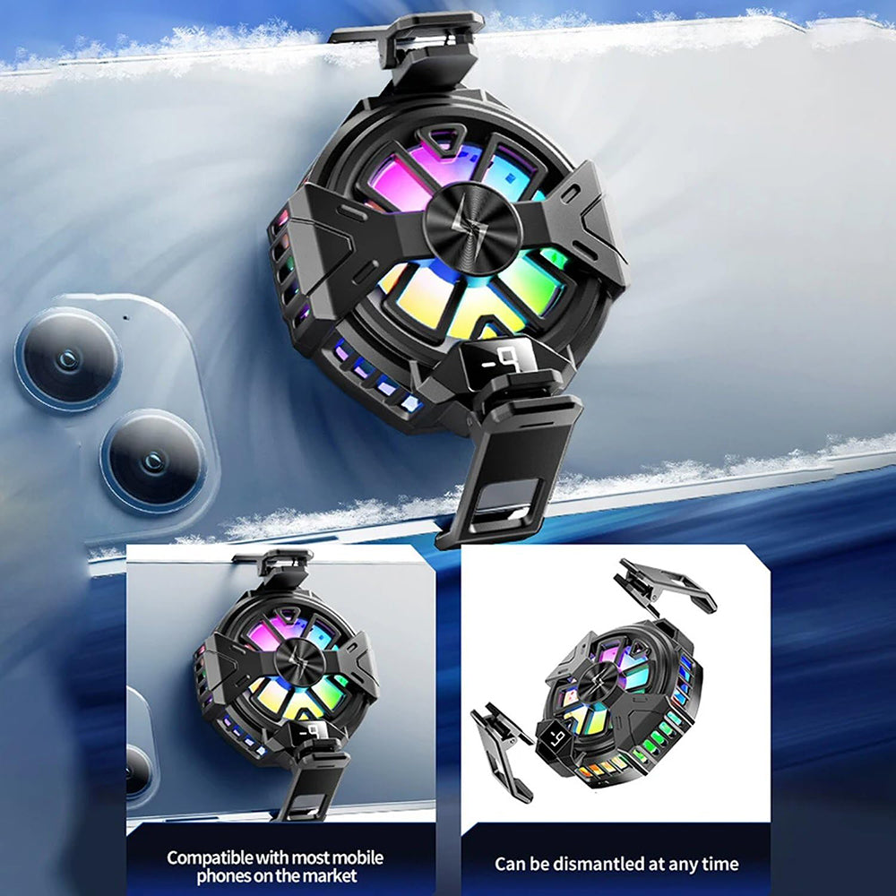 Techsuit - Phone Cooler (P60) - Magnetic, RGB Lights, Temperature Display, Low Noise, Two Speeds, for iOS and Android - Black