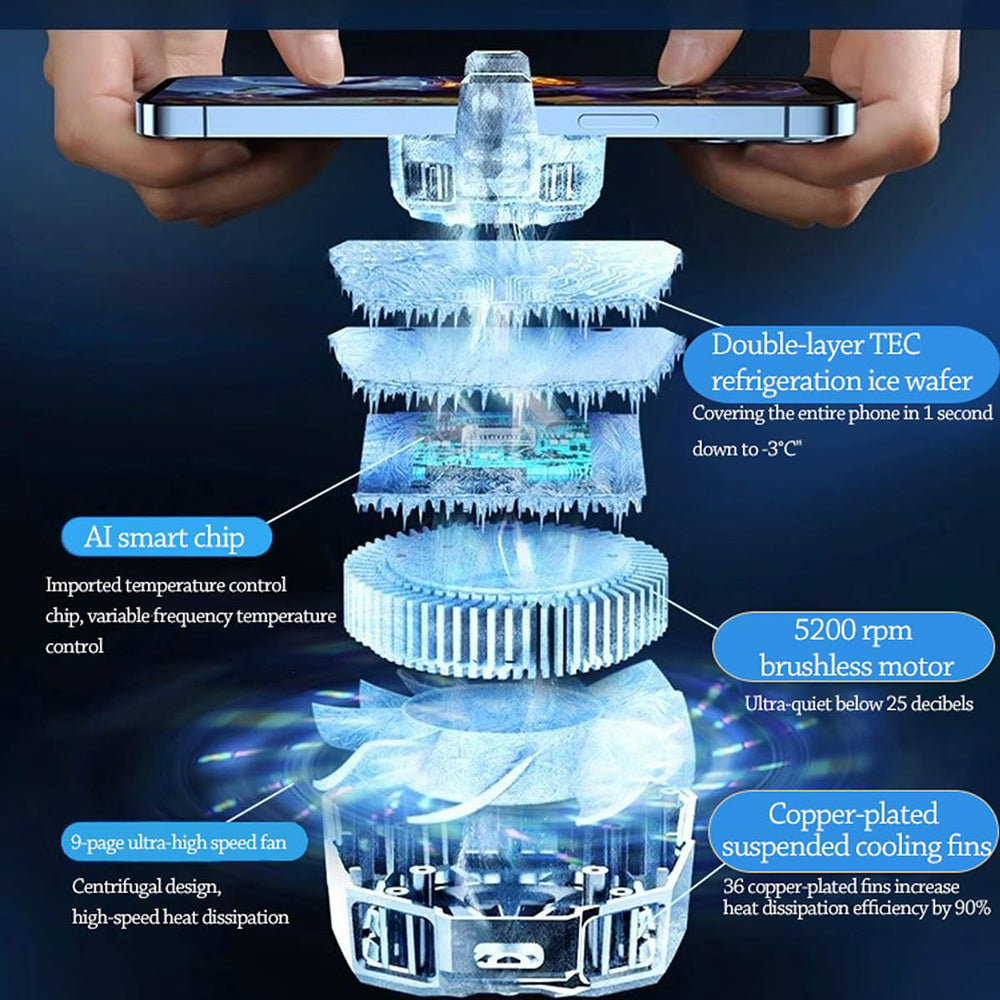 Techsuit - Phone Cooler (SL17) - Magnetic, Temperature Display, Lights, Fast Cooling, Hydraulic Noise Reduction - Black