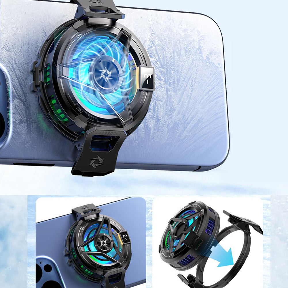 Techsuit - Phone Cooler (SL17) - Magnetic, Temperature Display, Lights, Fast Cooling, Hydraulic Noise Reduction - Black