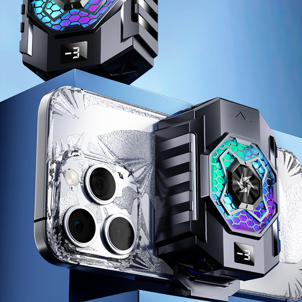 Techsuit - Phone Cooler (SL31) - with Digital Display, Gear Button, Lights, Fast Cooling - Black