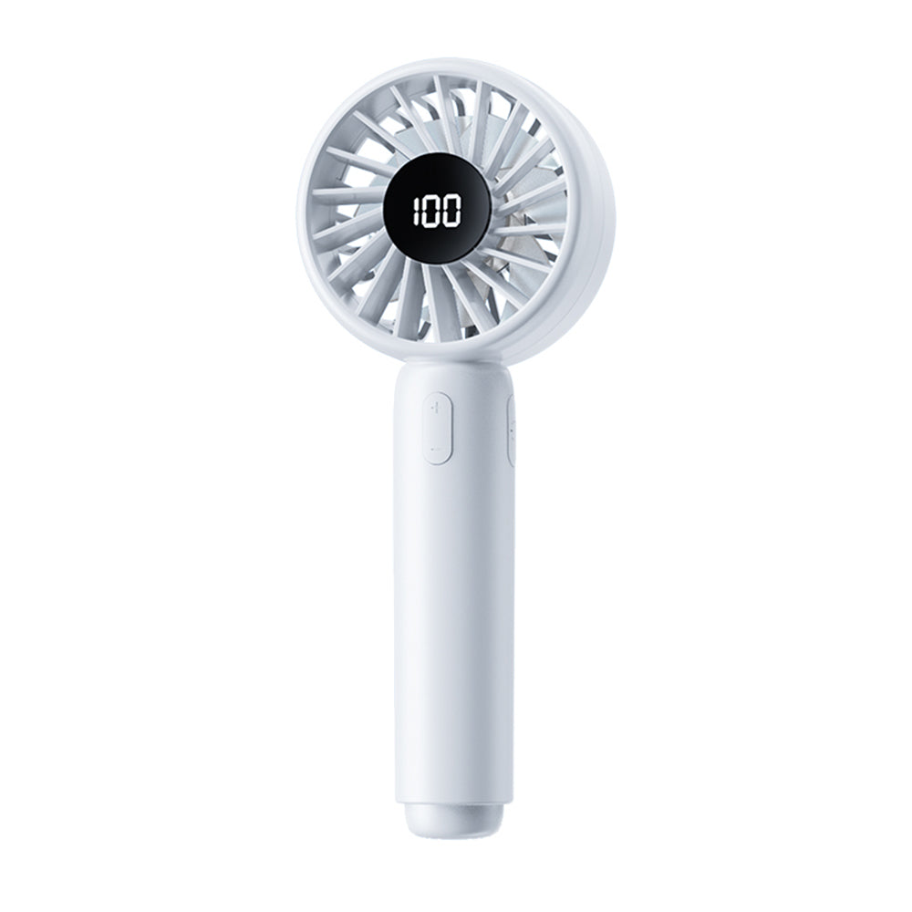 Techsuit - Mini Portable Hand Fan (CT-110) - with LED Digital Display, USB Rechargeable, High Speed - White