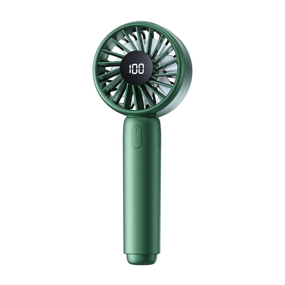Techsuit - Mini Portable Hand Fan (CT-110) - with LED Digital Display, USB Rechargeable, High Speed - Green