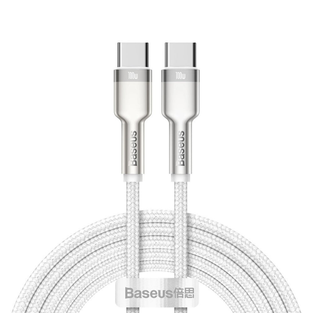 Baseus - Data Cable Cafule Series Metal (CATJK-D02) - Type-C to Type-C, Super Fast Charge, 100W, 480Mbps, 20V, 5A, 2m - White