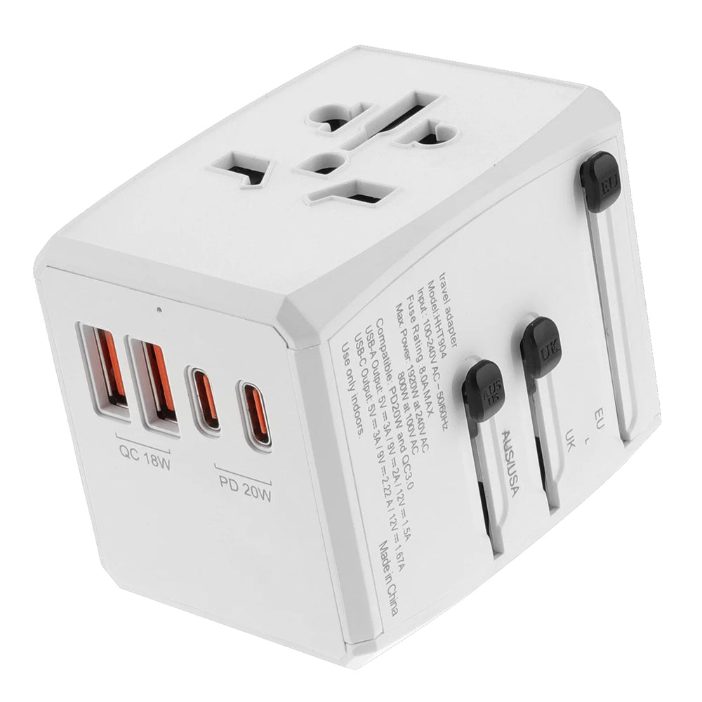 Techsuit - Travel Adapter (HHT904-W2) - PD20W, 2 x USB, 2 xType-C, EU, UK, AUS, US - White
