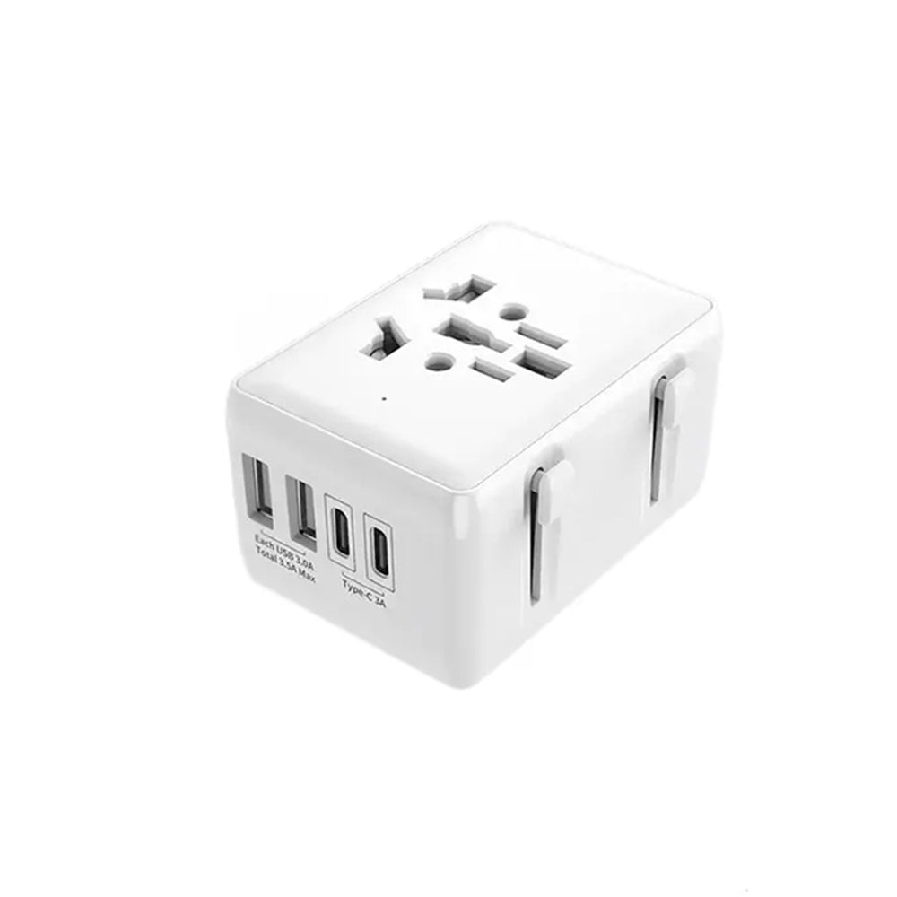 Techsuit - Travel Adapter (HHT203A) - PD20W, 2 x USB, 2 x Type-C, EU, UK, AUS, US - White