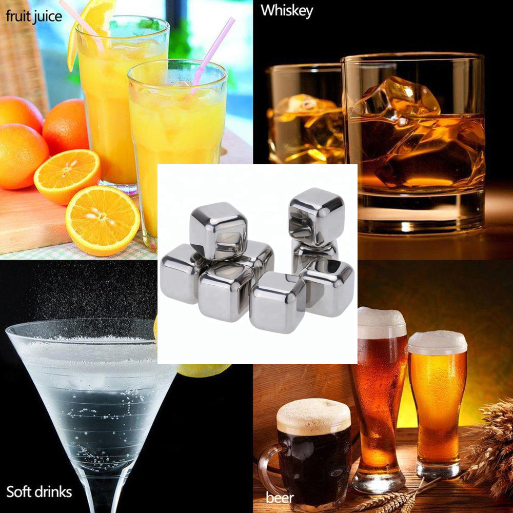 Techsuit - Ice Cubes (4 pack) - Stainless Steel, for Whiskey - Silver