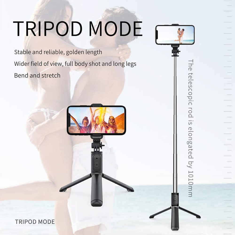 Techsuit - Selfie Stick (Q01) - with Bluetooth Remote Control and Stable Tripod Mount, 101cm - White