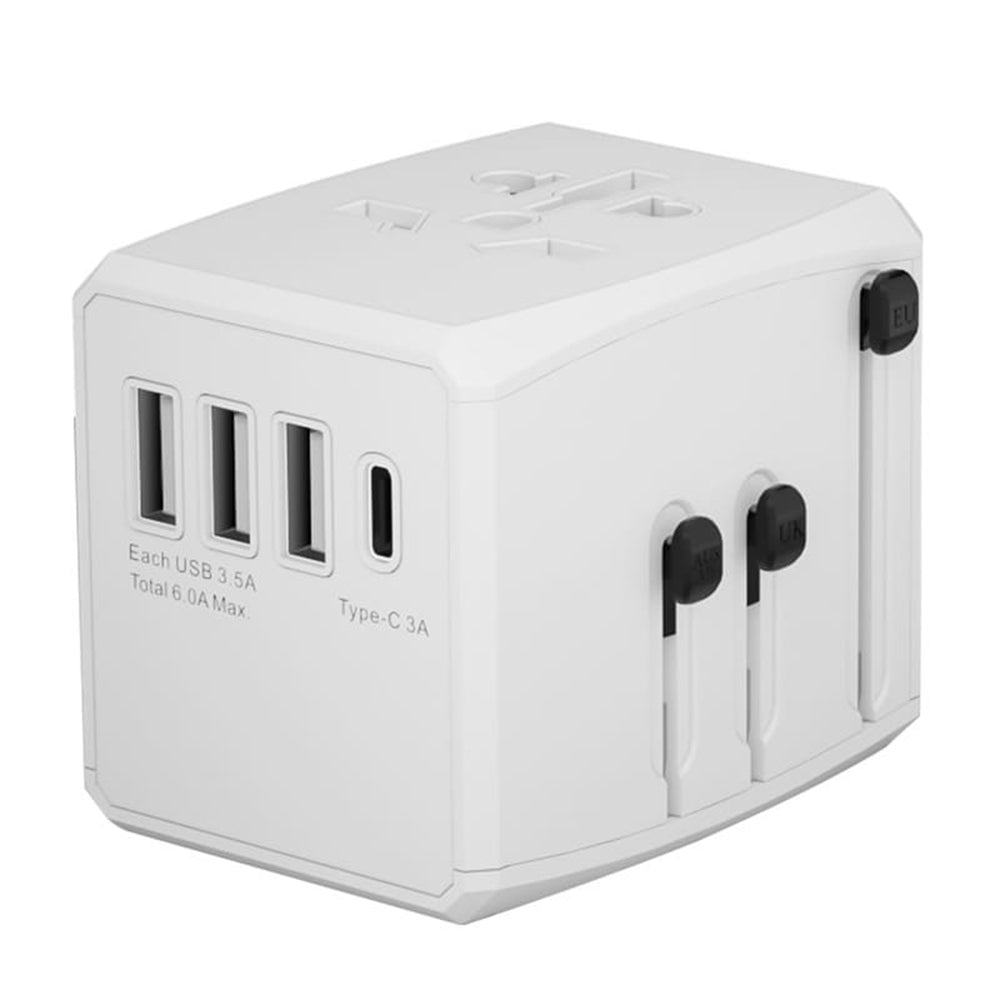 Techsuit - Travel Adapter (HHT904-W3) - PD30W, 3 x USB, Type-C, EU, UK, AUS, US - White