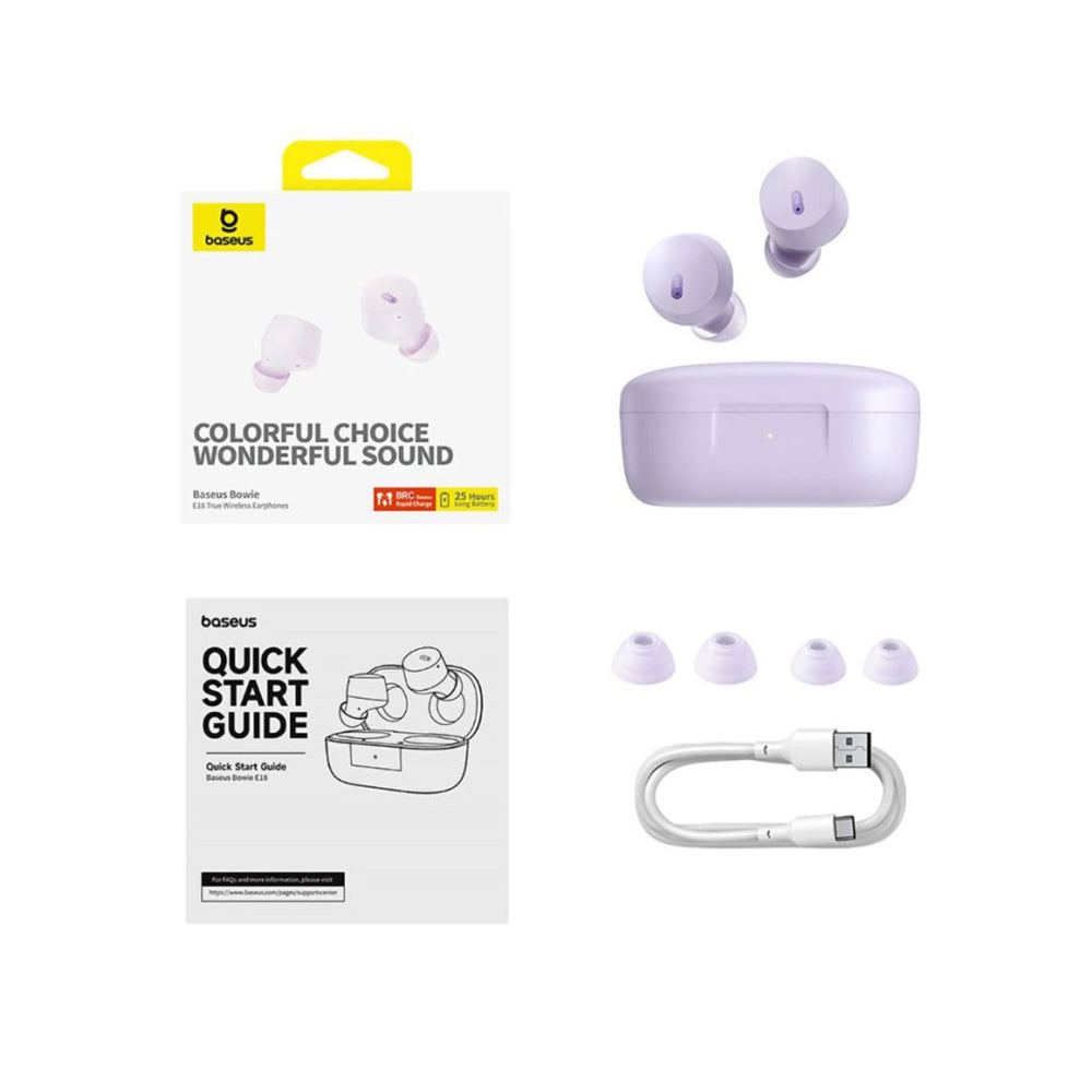 Baseus - Wireless Earbuds Bowie E18 (A00023800533-00) - Bluetooth 5.3, True Wireless, Call ENC, Waterproof - Lila