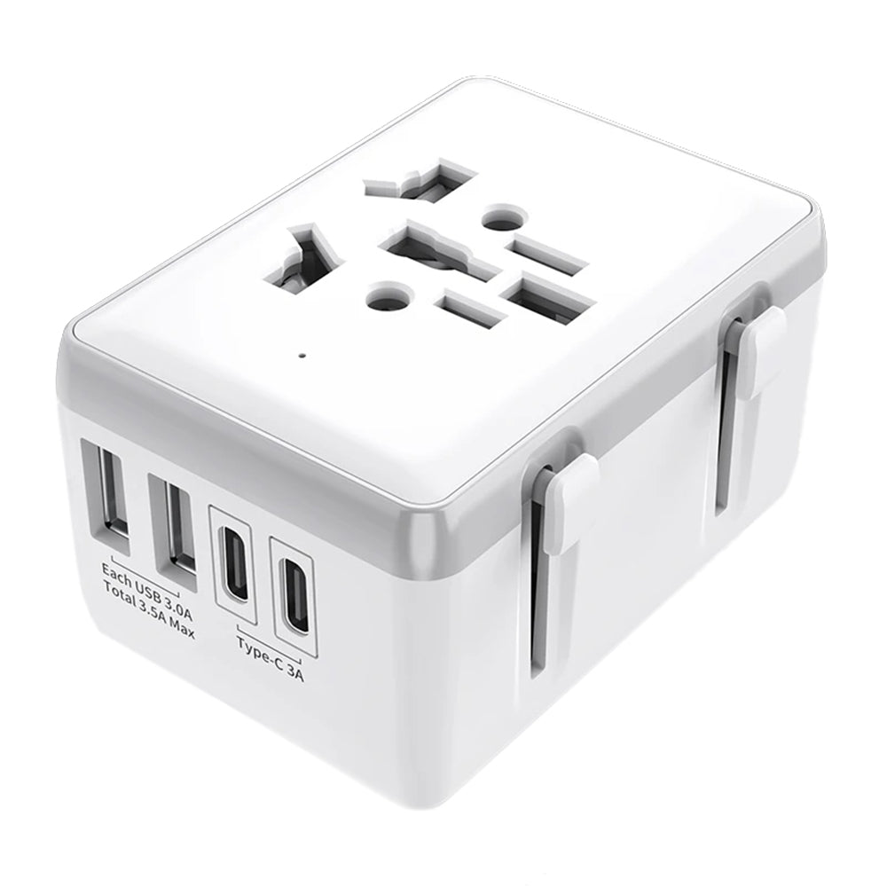 Techsuit - Travel Adapter (HHt204A) - 15W, 2xUSB-C, 2xUSB, EU to UK, AUS, US - White