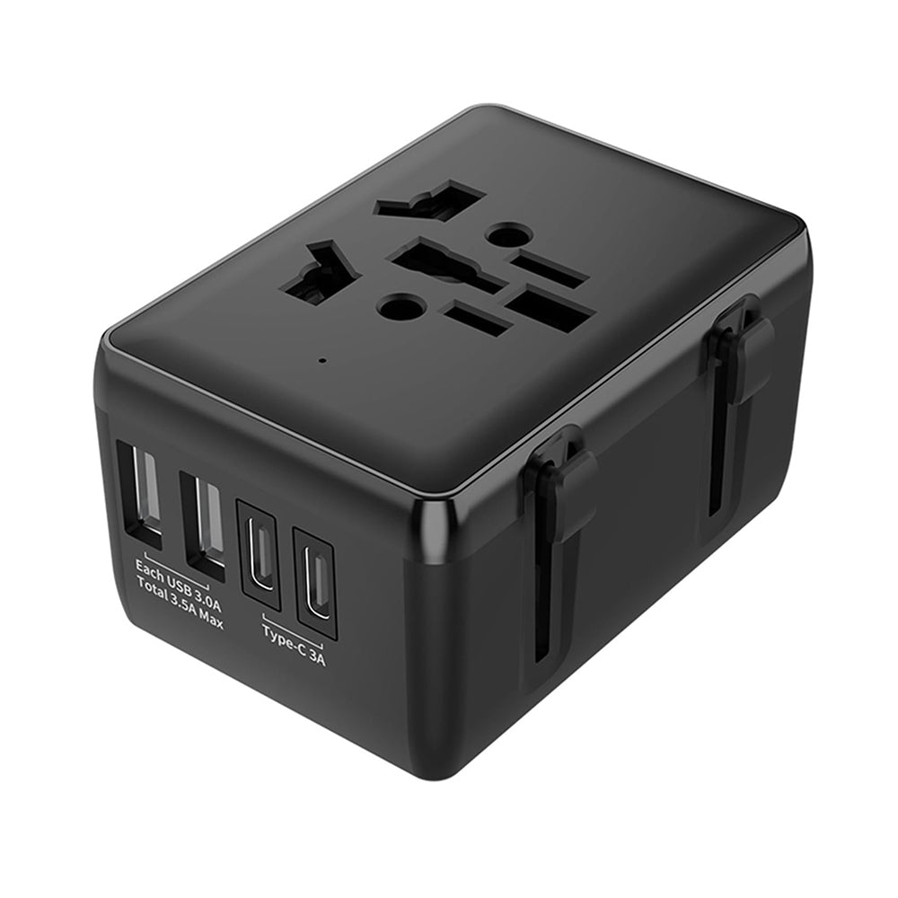 Techsuit - Travel Adapter (HHt204A) - 15W, 2xUSB-C, 2xUSB, EU, UK, AUS, US - Black