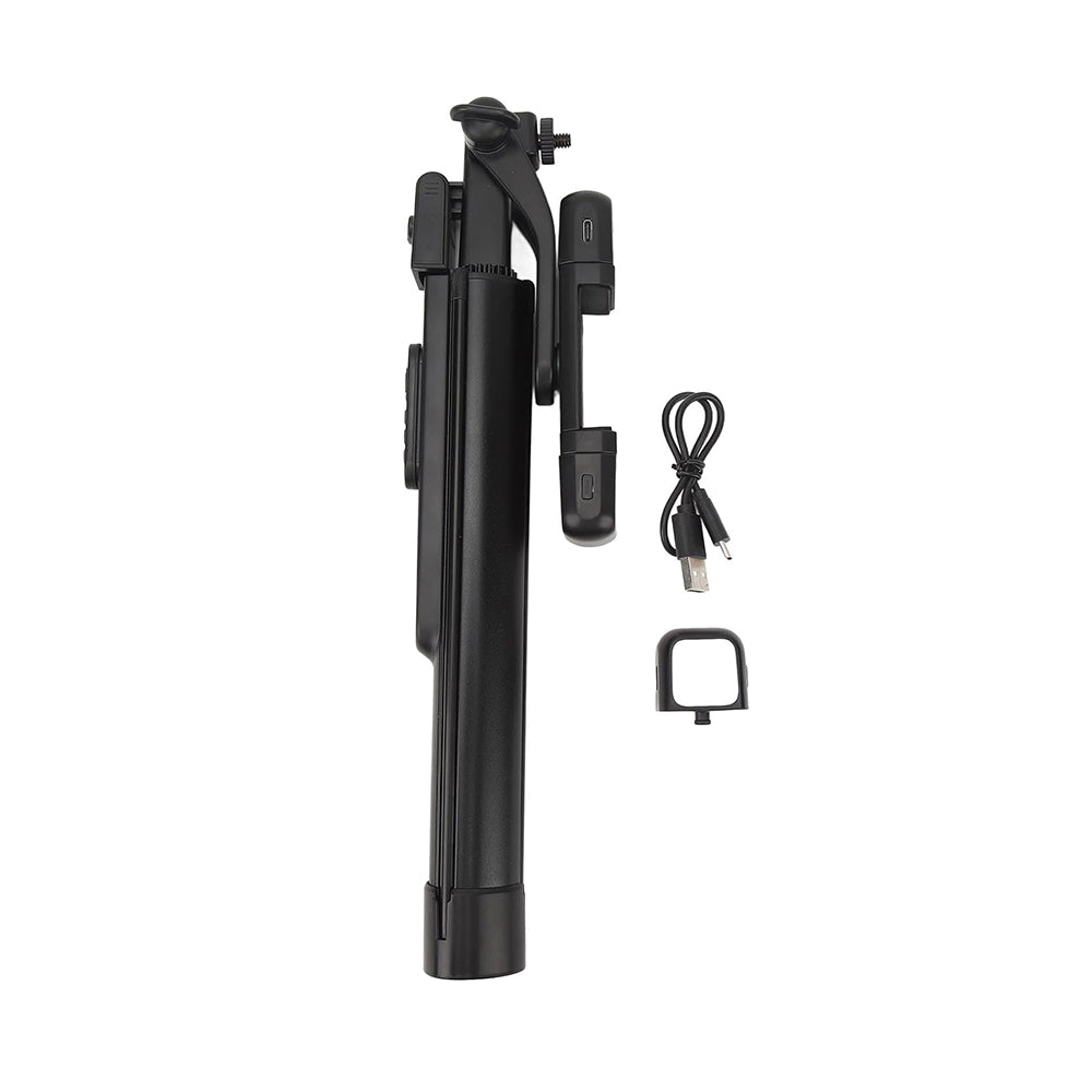 Techsuit - Selfie Stick (K30S) - Compact Tripod Mount, Bluetooth Remote Control, Double LED Light, Foldable, 167cm - Black