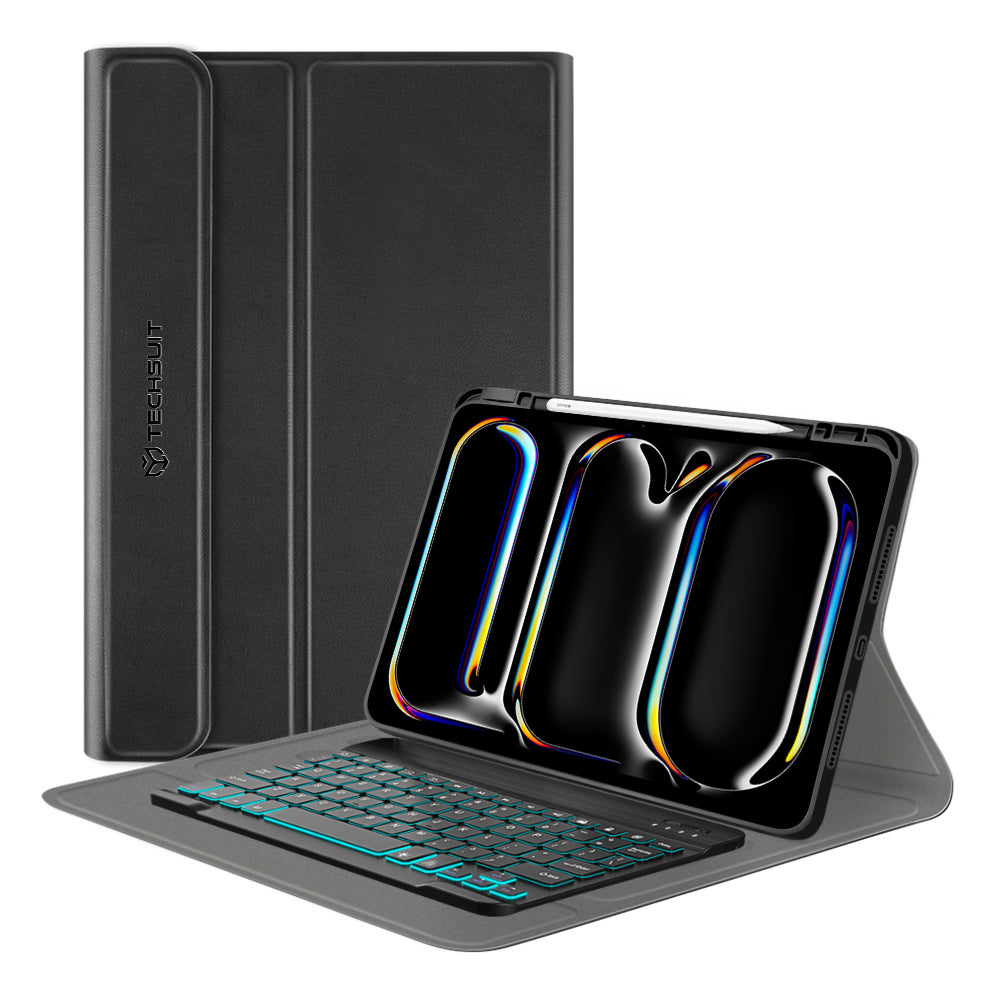 Techsuit - CozyTab Case (with Pencil Holder/RGB Wireless Magnetic Keyboard) - iPad Pro 13 (2024) / iPad Pro 13 (2025) - Black