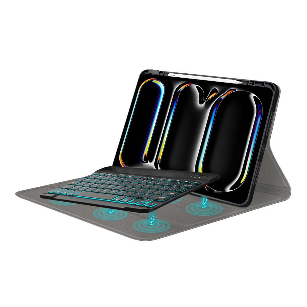 Techsuit - CozyTab Case (with Pencil Holder/RGB Wireless Magnetic Keyboard) - iPad Pro 13 (2024) / iPad Pro 13 (2025) - Black