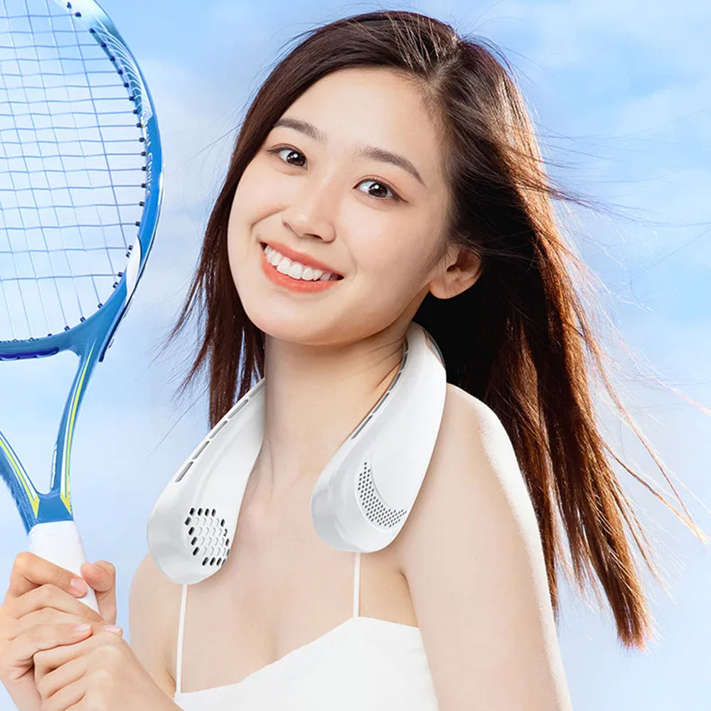 Techsuit - Neck Fan (H6) - Portable, USB, Rechargeable, Adjustable, Digital Display, 1200mAh - Pink