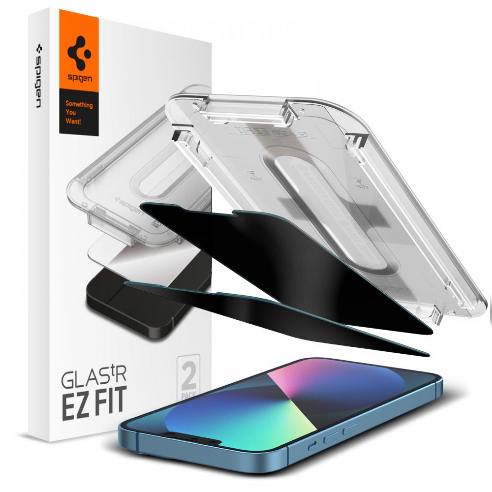 Spigen - Glas.tR EZ-FIT (2 pack) - iPhone 13 / iPhone 13 Pro / iPhone 14 / iPhone 16e - Privacy