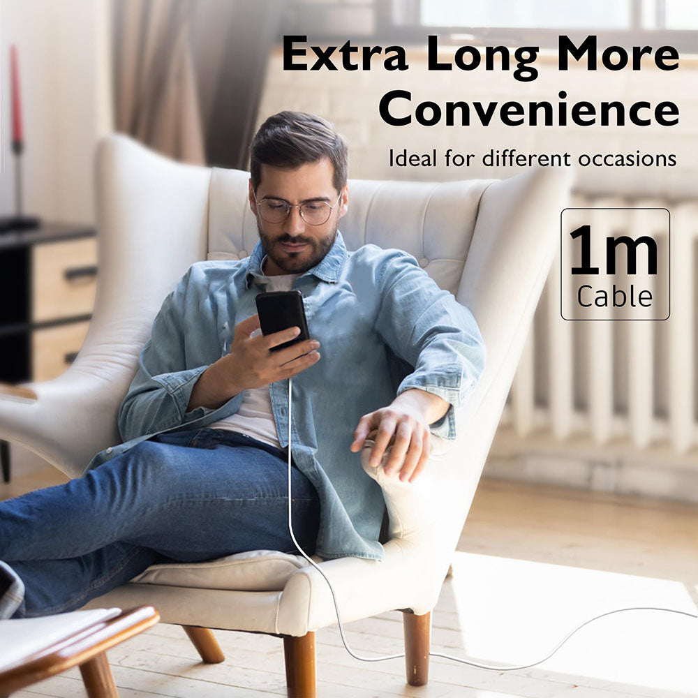 Techsuit - Data Cable (PCB130) - Type-C to Type-C, Fast Charging, 60W, 480Mbps, Aluminum Alloy, 1m - White