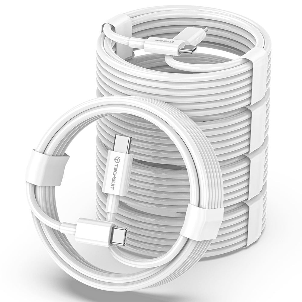 Techsuit - Data Cable (PCB130) - Type-C to Type-C, Fast Charging, 60W, 480Mbps, Aluminum Alloy, 1m - White