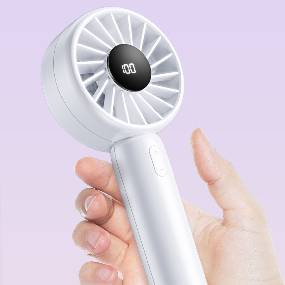 Techsuit - Mini Portable Hand Fan (CT-110) - with LED Digital Display, USB Rechargeable, High Speed - White