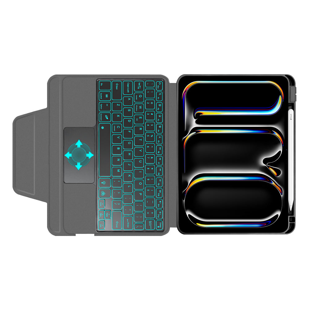 Techsuit - KeyTab Pro + Screen Protector (with RGB Wireless Keyboard/Stylus Pen Holder) - iPad Pro 11 (2024) / iPad Pro 11 (2025) - Black