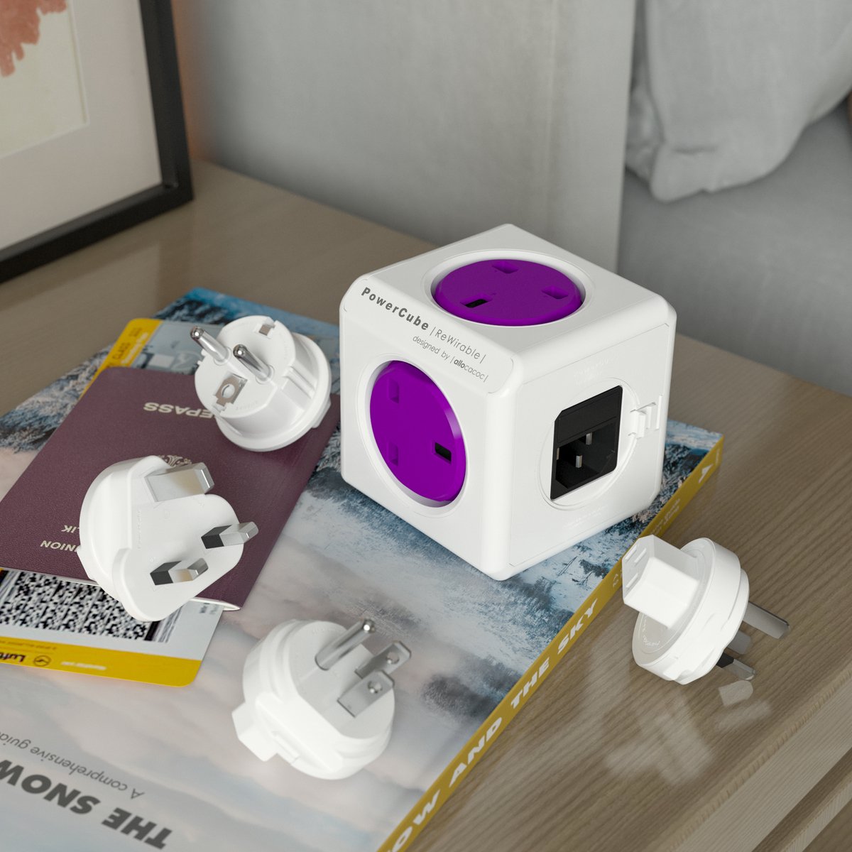 Allocacoc® PowerCube |ReWirable| Πολύπριζο 5 θέσεων UK & 4x plugs Μωβ - 1840/UKRW4P