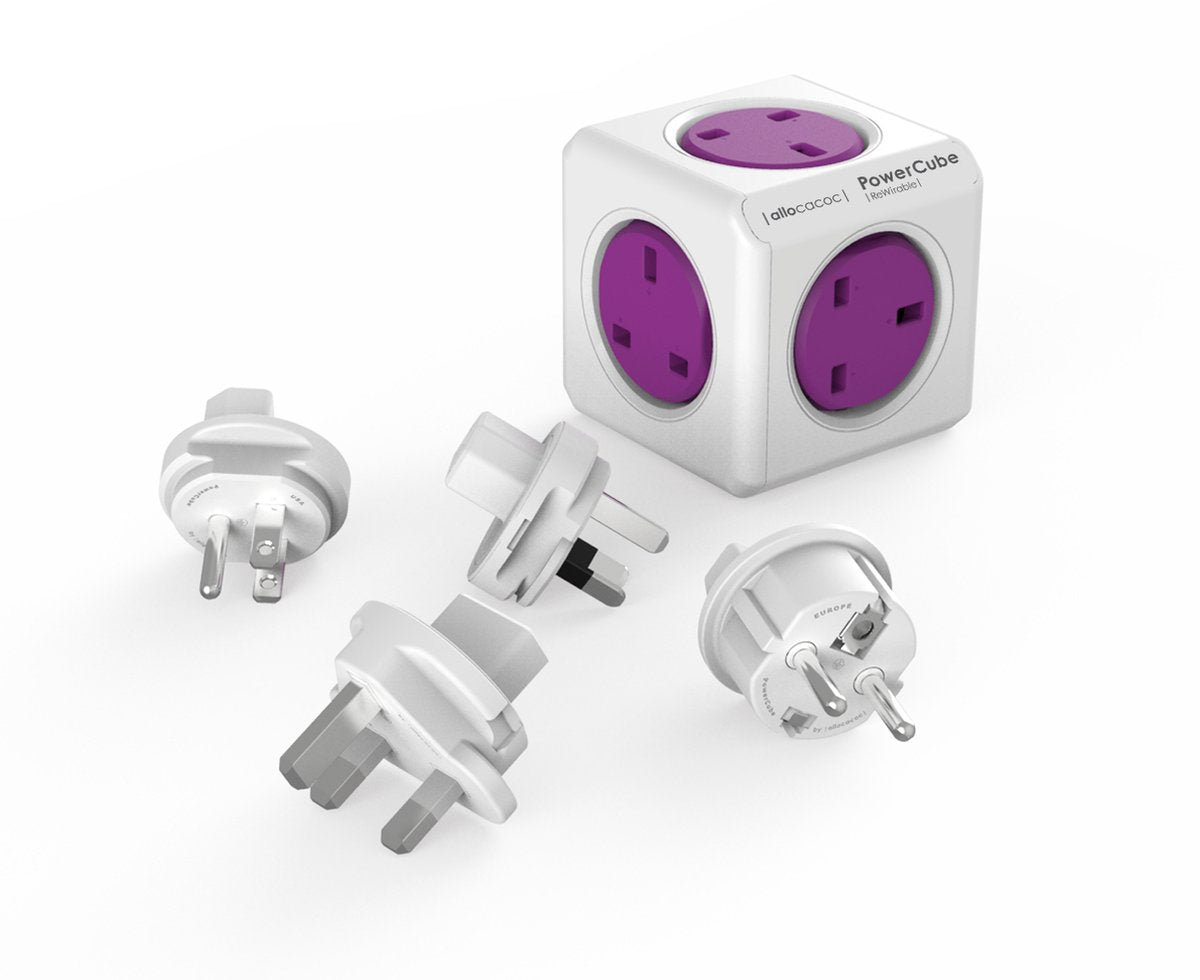 Allocacoc® PowerCube |ReWirable| Πολύπριζο 5 θέσεων UK & 4x plugs Μωβ - 1840/UKRW4P