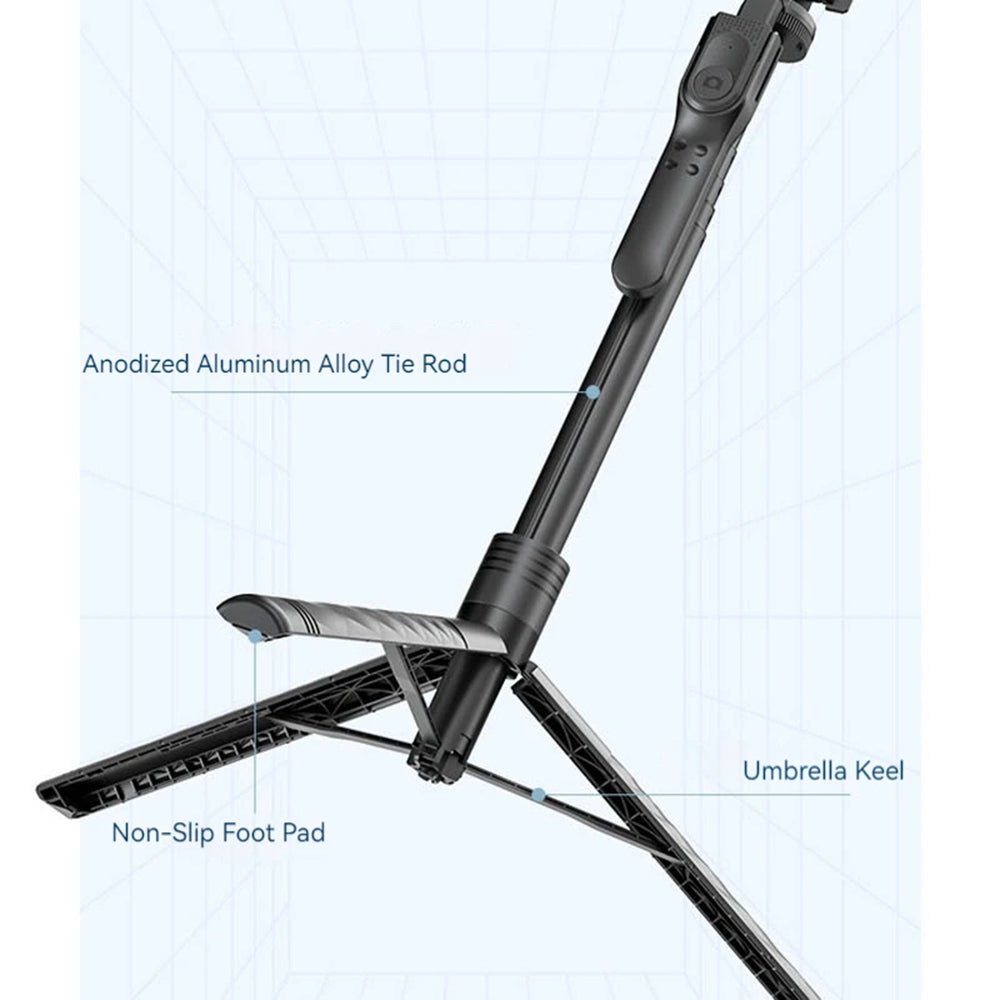Techsuit - Selfie Stick (K28) - Compact Tripod Mount with Bluetooth Remote Control, 360, Foldable, 175cm - Black