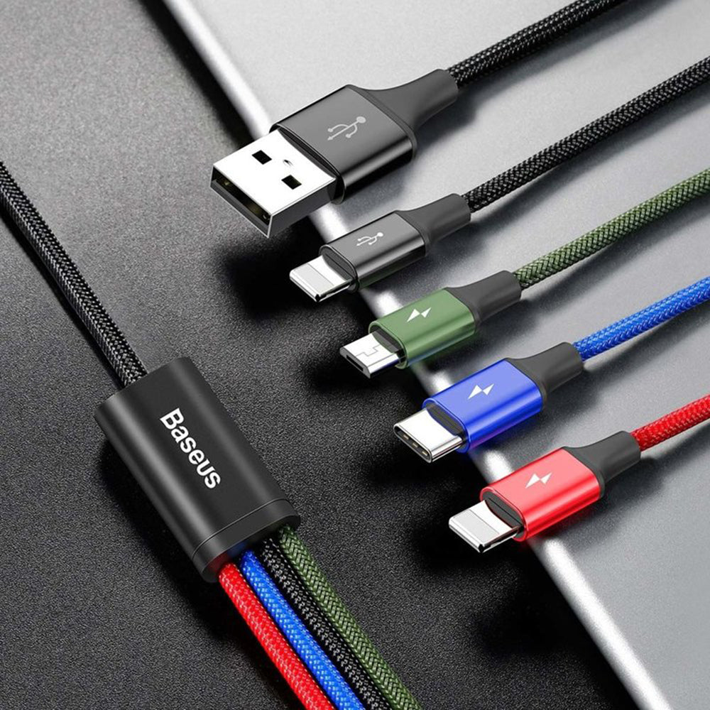 Baseus - Data Cable Rapid Series (CA1T4-A01) - 4in1, USB-A to Lightning, Micro-USB, USB-C, 20W, 1.2m - Black