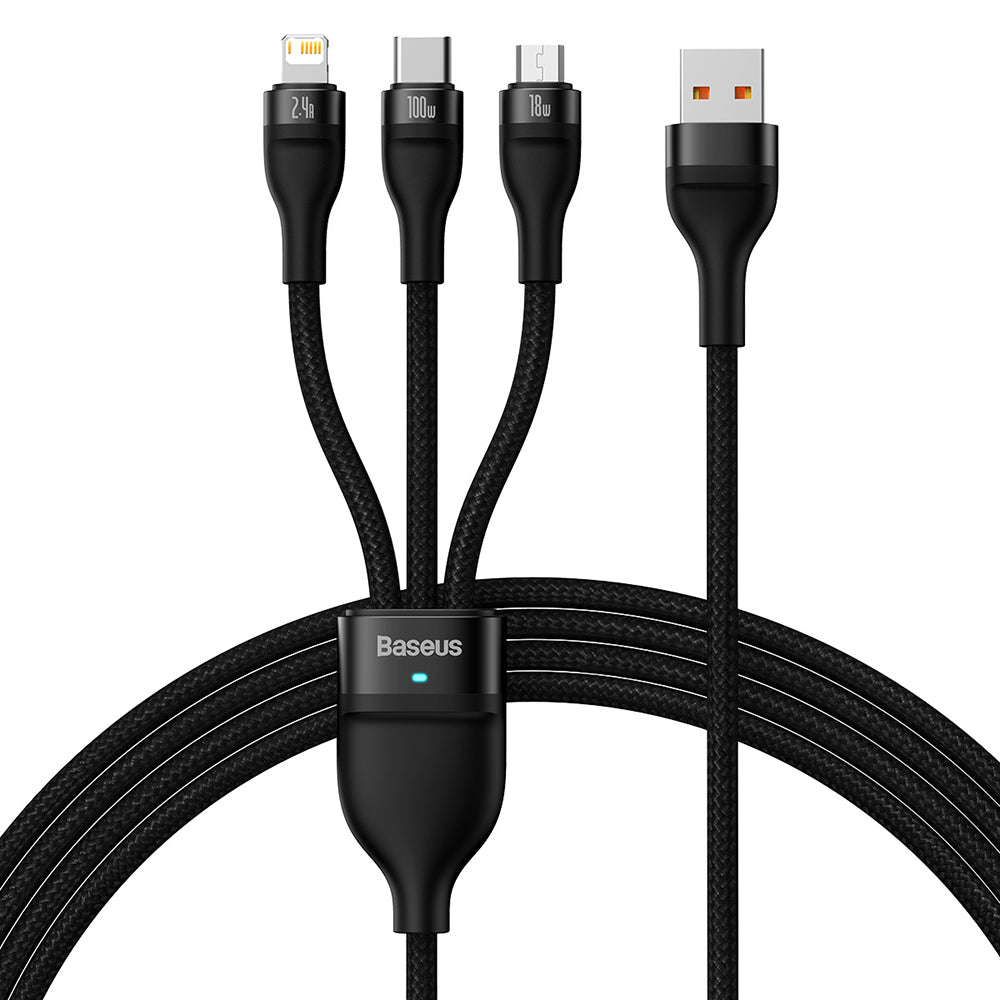 Baseus - Data Cable Flash Series 2 (CASS030001) - Fast Charge, USB to Type-C, Lightning, Micro-USB, 100W, 1.2 m - Black