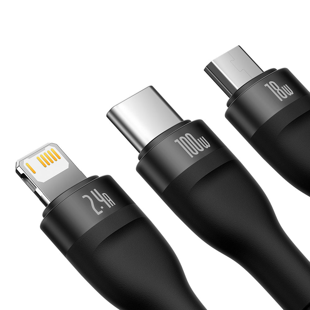 Baseus - Data Cable Flash Series 2 (CASS030001) - Fast Charge, USB to Type-C, Lightning, Micro-USB, 100W, 1.2 m - Black